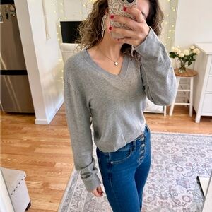 Gray V-Neck Knit Sweater